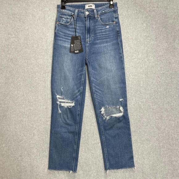 PAIGE Denim - Paige Stella Crop Jeans Womens 26 Blue Denim High Rise Straight Distressed